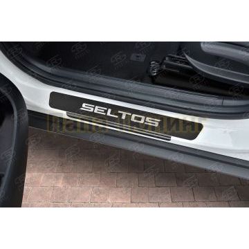 Накладки на пороги RUSSTAL (нерж., карбон, надпись) РусСталь для Kia Seltos 2020-
