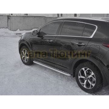 Пороги труба d42 С листом (Лист алюм, проф. нерж)(Вариант1) РусСталь для Kia Sportage 2018-2021