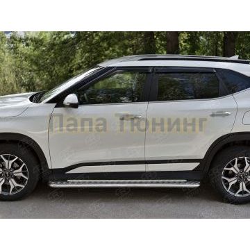 Пороги труба d42 с листом (Лист алюм, проф.сталь) (вариант 2) РусСталь для Kia Seltos 2020-