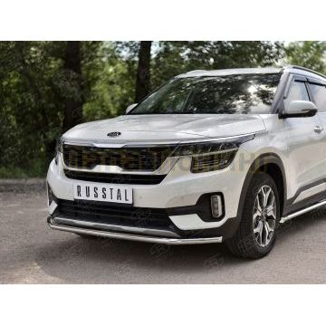Защита переднего бампера d42 секции РусСталь для Kia Seltos 2020-