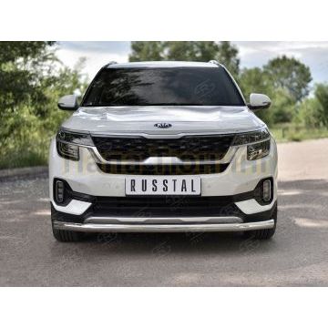 Защита переднего бампера d57 секции РусСталь для Kia Seltos 2020-