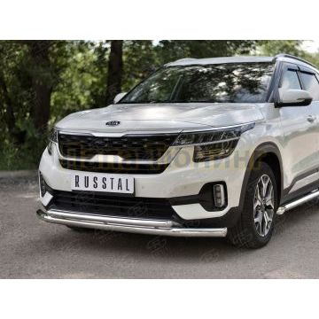 Защита переднего бампера d57 секции-d42 дуга РусСталь для Kia Seltos 2020-