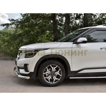Защита переднего бампера d63 секции-d75х42 дуга РусСталь для Kia Seltos 2020-