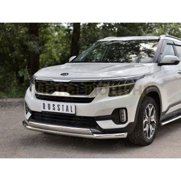 Защита переднего бампера d63 секции-d75х42 дуга РусСталь для Kia Seltos 2020-
