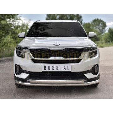 Защита переднего бампера d63 секции-d75х42 дуга РусСталь для Kia Seltos 2020-