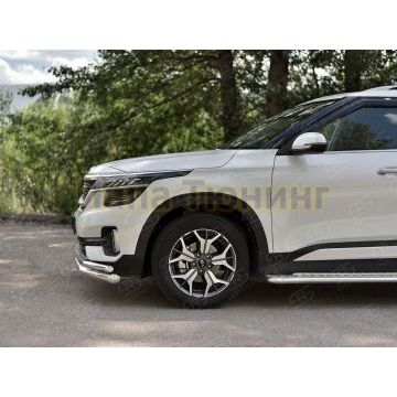 Защита переднего бампера d57 секции-d42 уголки РусСталь для Kia Seltos 2020-