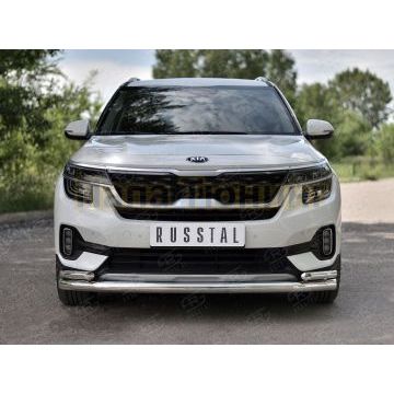 Защита переднего бампера d57 секции-d42 уголки РусСталь для Kia Seltos 2020-