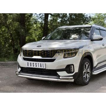 Защита переднего бампера d57 секции-d42 уголки РусСталь для Kia Seltos 2020-