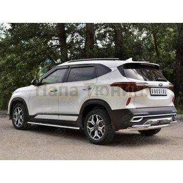 Защита заднего бампера d57 секции-d42 уголки РусСталь для Kia Seltos 2020-