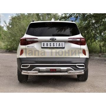 Защита заднего бампера d57 секции-d42 уголки РусСталь для Kia Seltos 2020-