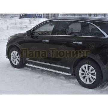 Пороги труба d42 с листом (Лист алюм, проф.сталь) (вариант 2) РусСталь для Kia Sorento Prime 2018-