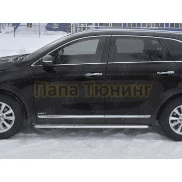 Пороги труба d42 с листом (Лист алюм, проф.сталь) (вариант 2) РусСталь для Kia Sorento Prime 2018-