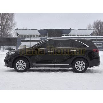 Пороги труба d42 с листом (Лист нерж, проф. нерж) (вариант 3) РусСталь для Kia Sorento Prime 2018-
