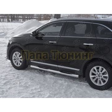 Пороги труба d76 с накладкой (вариант 2) РусСталь для Kia Sorento Prime 2018-