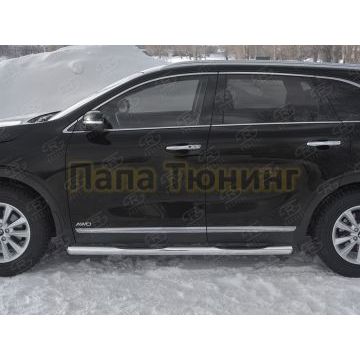 Пороги труба d76 с накладкой (вариант 3) РусСталь для Kia Sorento Prime 2018-