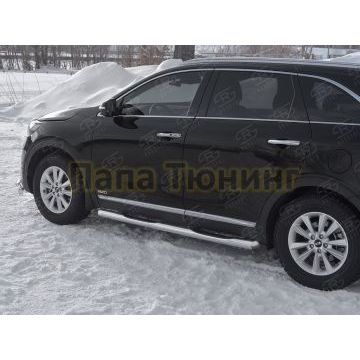 Пороги труба d76 с накладкой (вариант 3) РусСталь для Kia Sorento Prime 2018-