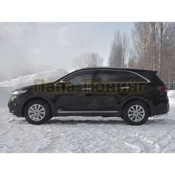 Пороги труба d76 с накладкой (вариант 3) РусСталь для Kia Sorento Prime 2018-