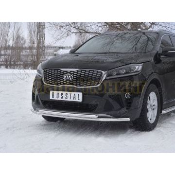 Защита переднего бампера d42 секции-d42 дуга РусСталь для Kia Sorento Prime 2018-