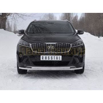 Защита переднего бампера d42 секции-d42 дуга РусСталь для Kia Sorento Prime 2018-