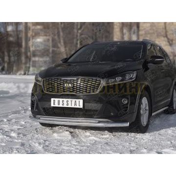 Защита переднего бампера d57 секции-d42 дуга РусСталь для Kia Sorento Prime 2018-
