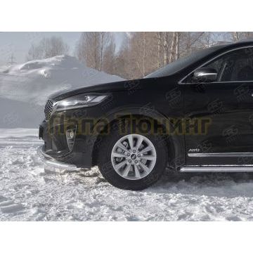 Защита переднего бампера d57 секции-d42 дуга РусСталь для Kia Sorento Prime 2018-