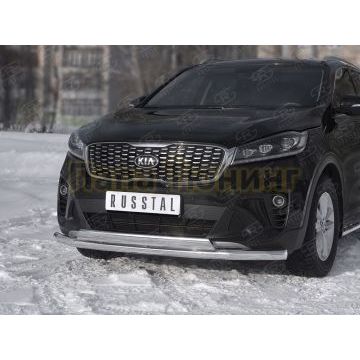 Защита переднего бампера d57 секции-d75x42 дуга РусСталь для Kia Sorento Prime 2018-