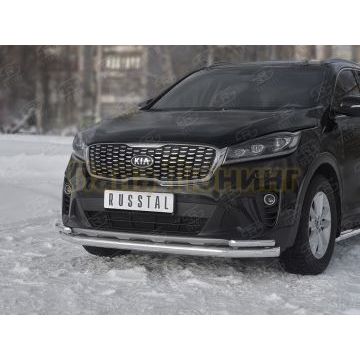 Защита переднего бампера d57 секции-d42 уголки РусСталь для Kia Sorento Prime 2018-