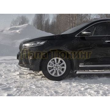 Защита переднего бампера d57 секции-d42 уголки РусСталь для Kia Sorento Prime 2018-