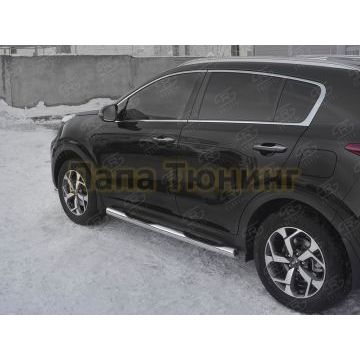 Пороги труба d76 с накладкой (вариант 3) РусСталь для Kia Sportage 2018-2021