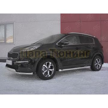 Защита переднего бампера d63 секция 75х42 дуга РусСталь для Kia Sportage 2018-2021