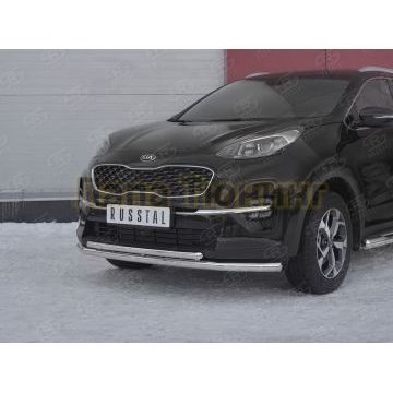 Защита переднего бампера d57 секция d42 дуга РусСталь для Kia Sportage 2018-2021