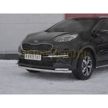 Защита переднего бампера d57 секция d42 уголки РусСталь для Kia Sportage 2018-2021