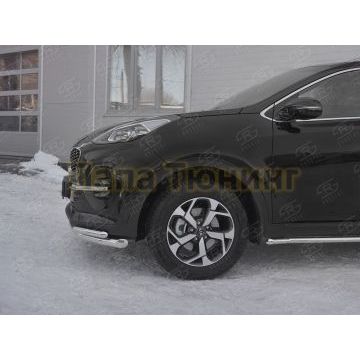 Защита переднего бампера d57 секция d42 уголки РусСталь для Kia Sportage 2018-2021