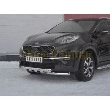 Защита переднего бампера d57дуга-d57 уголки+клыки РусСталь для Kia Sportage 2018-2021