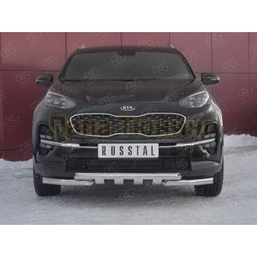 Защита переднего бампера d57дуга-d57 уголки+клыки РусСталь для Kia Sportage 2018-2021