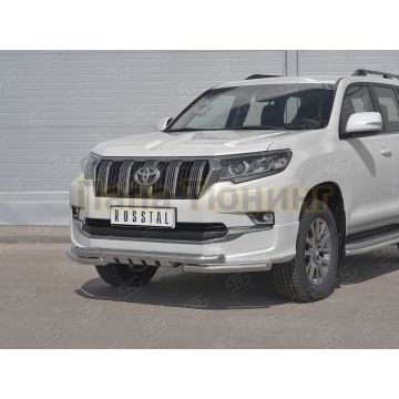 Защита переднего бампера d57 дуга-d57 уголки+клыки РусСталь для Toyota LC Prado 150 Style 2019-