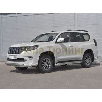 Защита переднего бампера d57 секции-d57 секции с декором РусСталь для Toyota LC Prado 150 Style 2019-