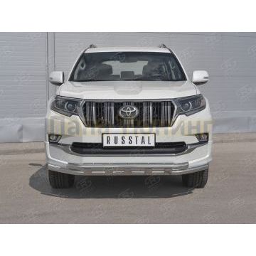 Защита переднего бампера d57 секции-d57 секции с декором РусСталь для Toyota LC Prado 150 Style 2019-