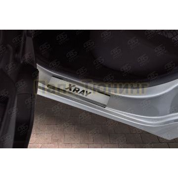 Накладки на пороги RUSSTAL (нерж., шлиф., надпись) РусСталь для Lada Xray 2015-