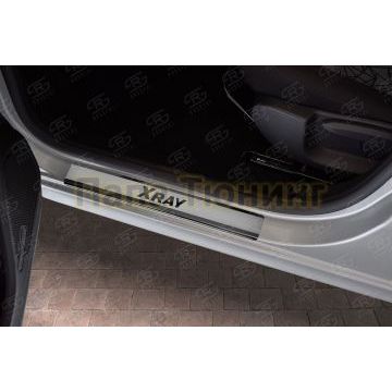 Накладки на пороги RUSSTAL (нерж., шлиф., надпись) РусСталь для Lada Xray 2015-