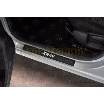 Накладки на пороги RUSSTAL (нерж., карбон, надпись) РусСталь для Lada Xray 2015-