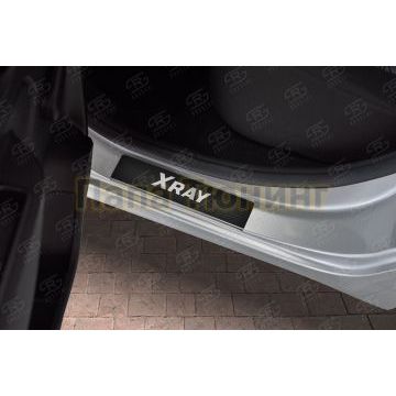 Накладки на пороги RUSSTAL (нерж., карбон, надпись) РусСталь для Lada Xray 2015-
