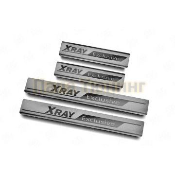 Накладки на пороги RUSSTAL (нерж., шлиф., надпись) РусСталь для Lada Xray Exclusive 2017-