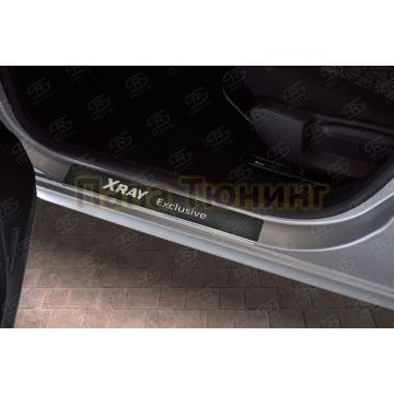 Накладки на пороги RUSSTAL (нерж., карбон, надпись) РусСталь для Lada Xray Exclusive 2017-