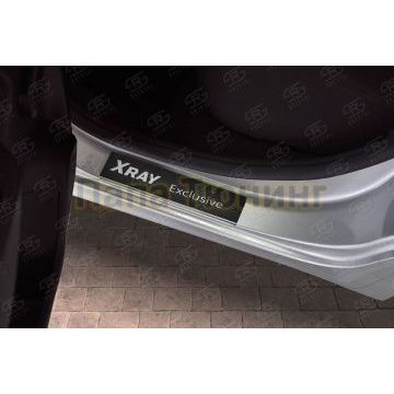 Накладки на пороги RUSSTAL (нерж., карбон, надпись) РусСталь для Lada Xray Exclusive 2017-