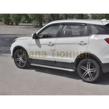 Пороги труба d42 с листом (Лист алюм, проф. нерж) (вариант 1) РусСталь для Lifan X70 2018-