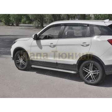 Пороги труба d42 с листом (Лист нерж, проф. нерж) (вариант 3) РусСталь для Lifan X70 2018-