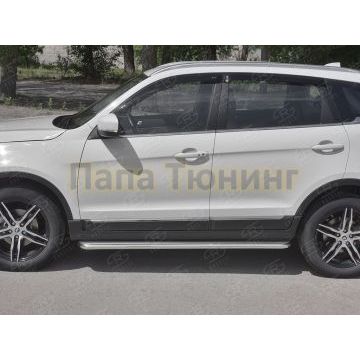 Пороги труба d42 с листом (Лист нерж, проф. нерж) (вариант 3) РусСталь для Lifan X70 2018-