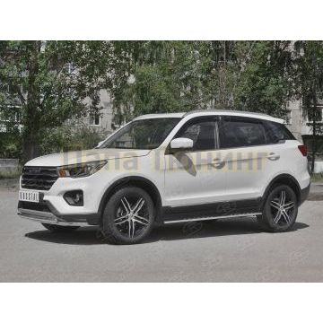 Пороги труба 75х42 овал с проступью РусСталь для Lifan X70 2018-