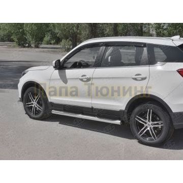 Пороги труба d76 с накладкой (вариант 2) РусСталь для Lifan X70 2018-